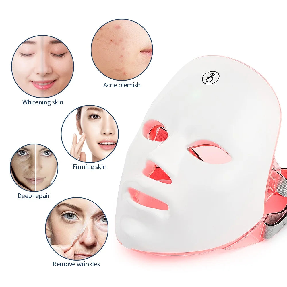 Wireless 7 Colors LED Face Beauty Machine Photon Facial Neck Skin Tighten Rejuvenation Facial Neck Mask