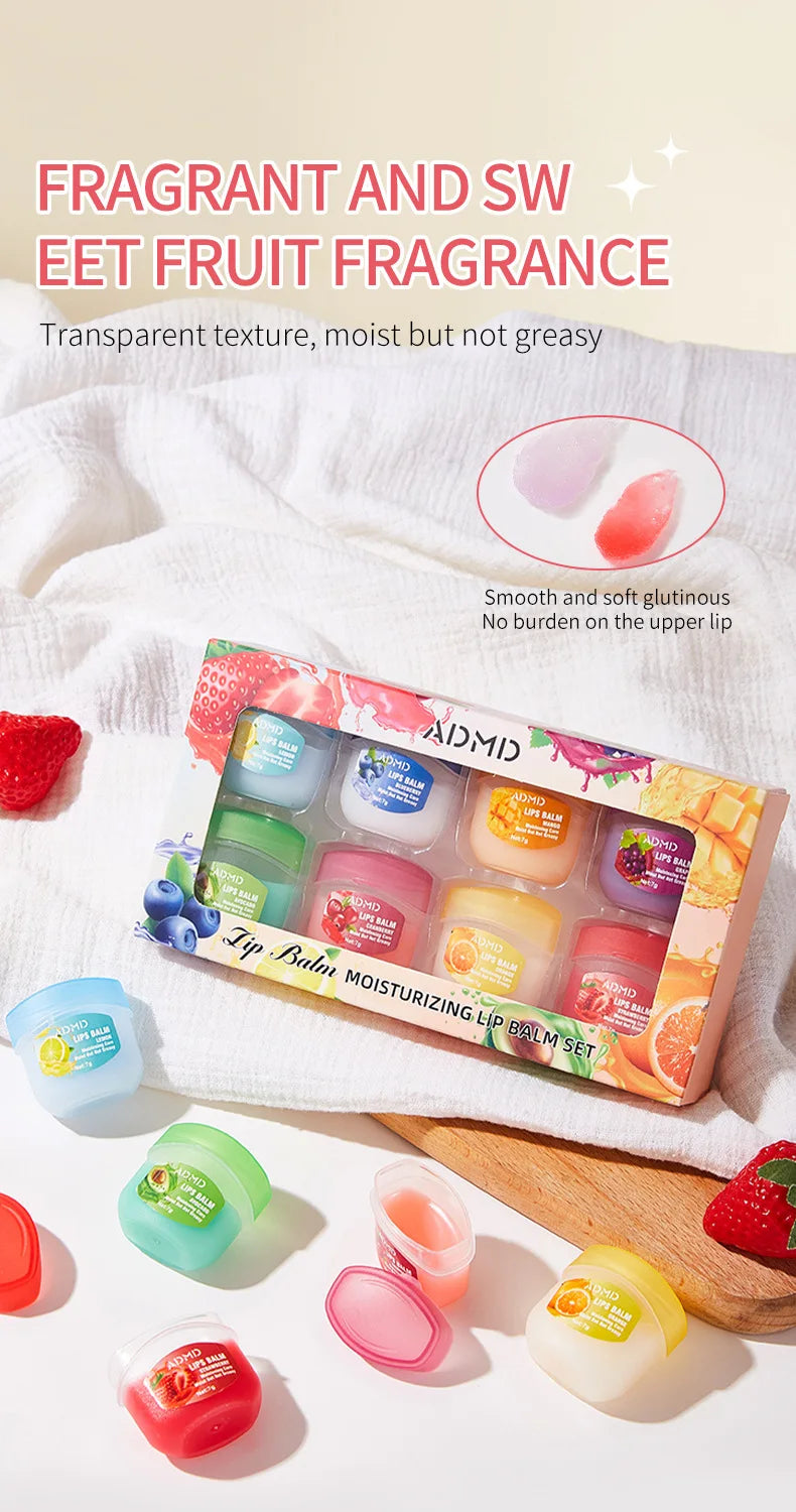 8pcs/box Fruits Lip Balm Sets Moisturizing Lipstick Makeup Base Moisturizer Lip Balm Anti-Cracking Lips Skin Care