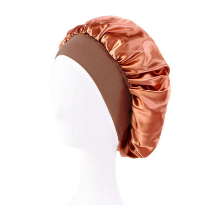New Satin Wide Brim Nightcap Silky Bonnet Hair Wrap for Sleeping Sleep Cap With Elastic Soft Band Styling Cap Hair Wrapping Tool