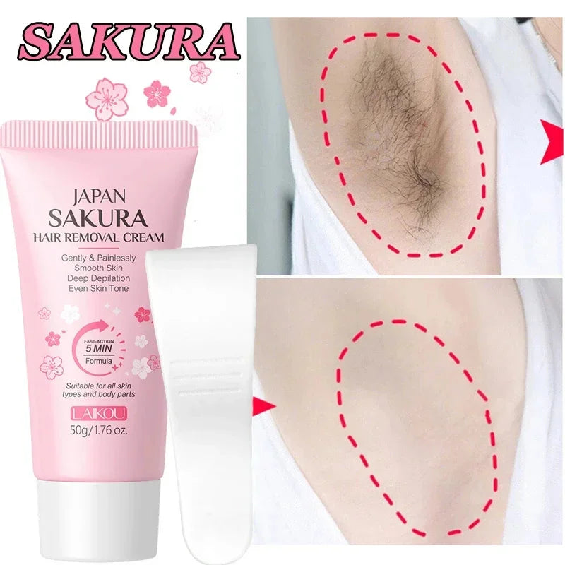 Sakura Hair Removal Cream Fast Painless Hair Growth Inhibitor Arm Armpit Legs Intimate Areas Permanent Depilatory for Men Woman