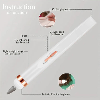 YIKOOLIN Portable Nail File Care Electric Nail Drill with 4 Speeds Cuticle Trimmer Battery Operated Manicure and Pedicure Tools