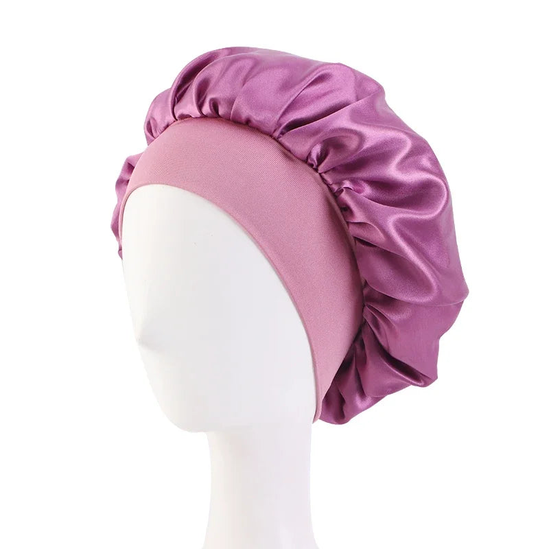 New Satin Wide Brim Nightcap Silky Bonnet Hair Wrap for Sleeping Sleep Cap With Elastic Soft Band Styling Cap Hair Wrapping Tool