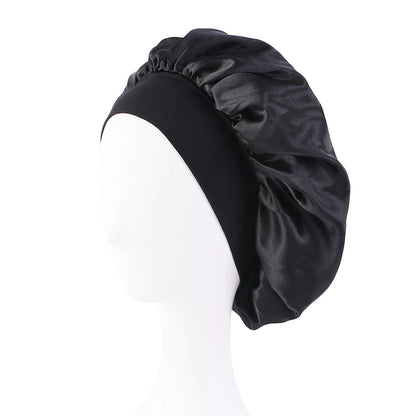 New Satin Wide Brim Nightcap Silky Bonnet Hair Wrap for Sleeping Sleep Cap With Elastic Soft Band Styling Cap Hair Wrapping Tool