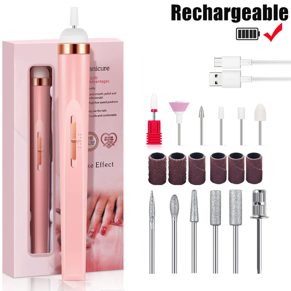 YIKOOLIN Portable Nail File Care Electric Nail Drill with 4 Speeds Cuticle Trimmer Battery Operated Manicure and Pedicure Tools