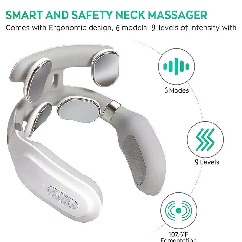 Neck Massage Machine 4 Head And Neck Protection Heating Machines Breathing Light Vibration  Compress Cervical Spine Machine