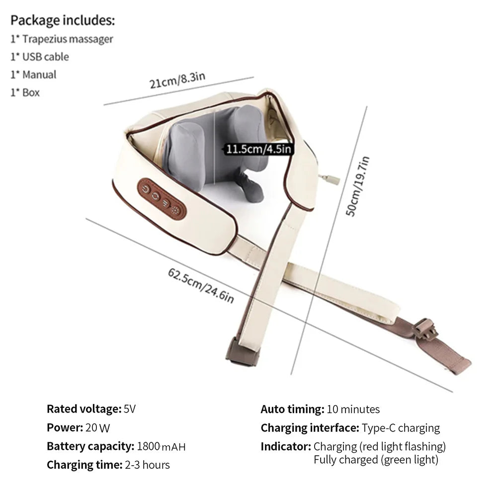 Foreverlily 26W Neck And Shoulder Massager Wireless Shoulder And Back Kneading Massage Shawl Trapezius Neck Cervical masajeador