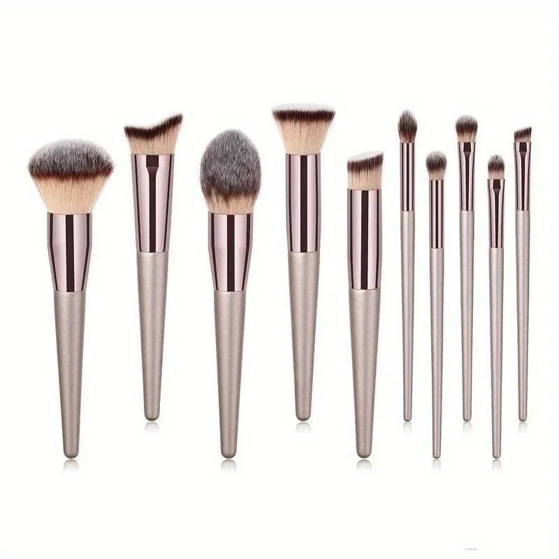 10 Pcs Champagne Gold Makeup Brushes Complete Set of Foundation Loose Powder Blush Concealer Eye Shadow Professional Set