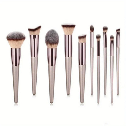 10 Pcs Champagne Gold Makeup Brushes Complete Set of Foundation Loose Powder Blush Concealer Eye Shadow Professional Set