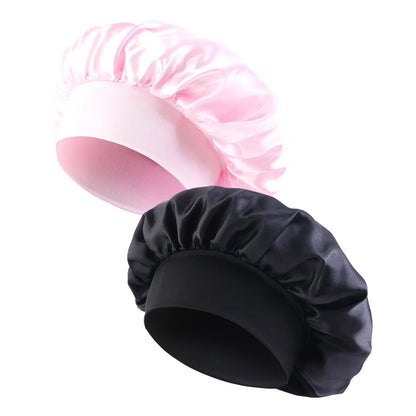New Satin Wide Brim Nightcap Silky Bonnet Hair Wrap for Sleeping Sleep Cap With Elastic Soft Band Styling Cap Hair Wrapping Tool