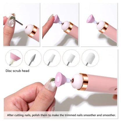 YIKOOLIN Portable Nail File Care Electric Nail Drill with 4 Speeds Cuticle Trimmer Battery Operated Manicure and Pedicure Tools