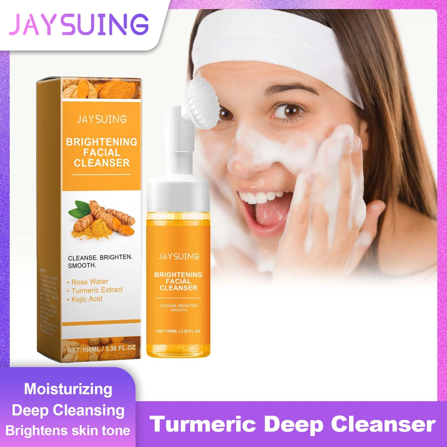 Jaysuing Turmeric Cleanser Deep Cleansing Brightens Skin Moisturizing Anti Wrinkle Deep Nourishing Gentle Moisturizing SkinCare
