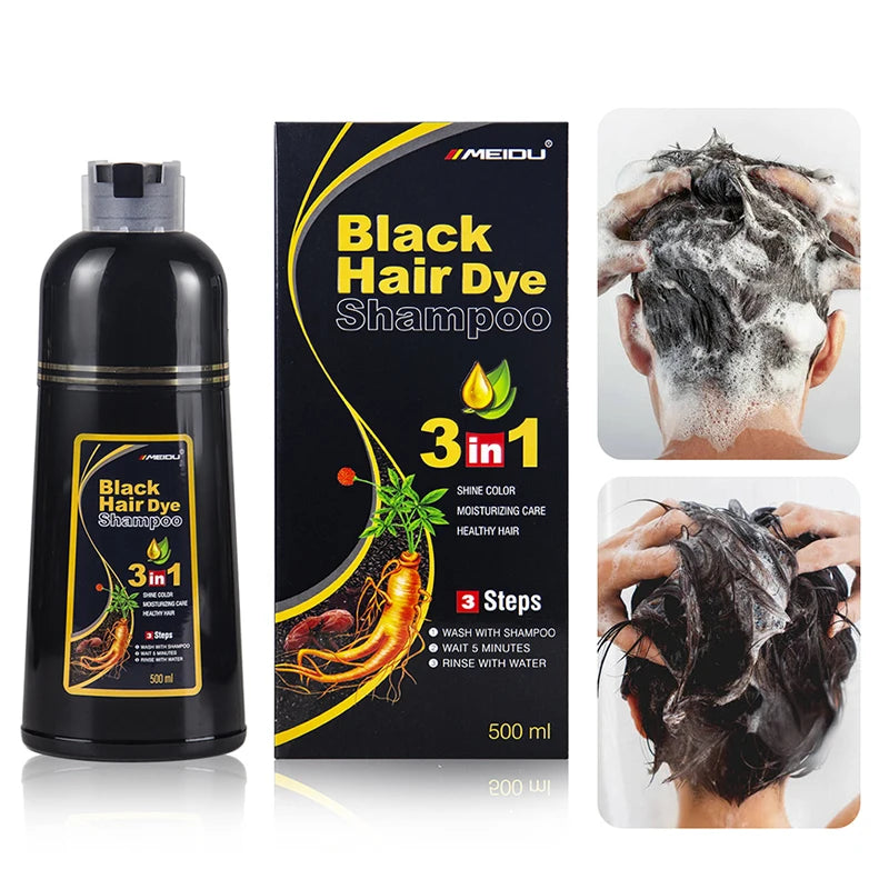 30ml/500ml 3-in-1 Quick Hair Dye Shampoo Natural Black Herbal Hair Dye Moisturizes Mild Hair Dye Conditioner Hair Care Products