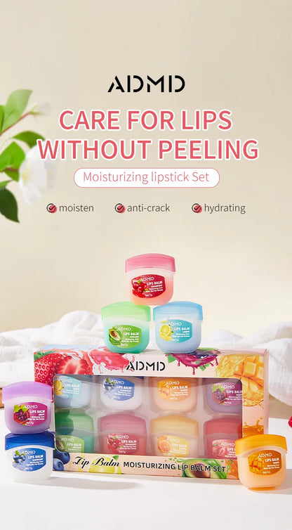 8pcs/box Fruits Lip Balm Sets Moisturizing Lipstick Makeup Base Moisturizer Lip Balm Anti-Cracking Lips Skin Care