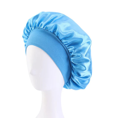 New Satin Wide Brim Nightcap Silky Bonnet Hair Wrap for Sleeping Sleep Cap With Elastic Soft Band Styling Cap Hair Wrapping Tool