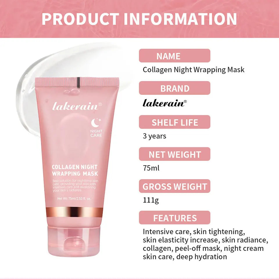 Collagen Jelly Cream Hydrolyzed Collagen Overnight Facial Mask Wrapping Peel-Off Mask Hydrating Firming Moisturizing SkinCare