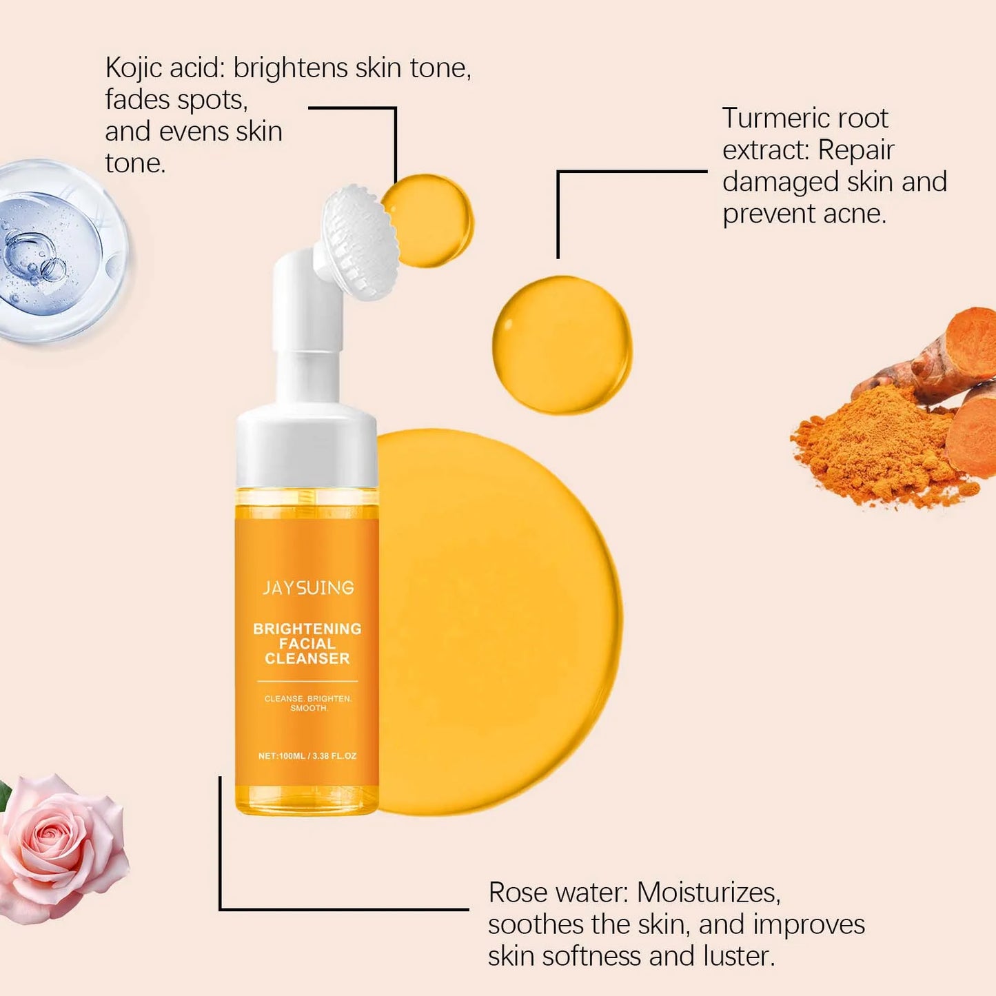 Jaysuing Turmeric Cleanser Deep Cleansing Brightens Skin Moisturizing Anti Wrinkle Deep Nourishing Gentle Moisturizing SkinCare