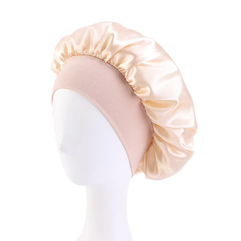 New Satin Wide Brim Nightcap Silky Bonnet Hair Wrap for Sleeping Sleep Cap With Elastic Soft Band Styling Cap Hair Wrapping Tool