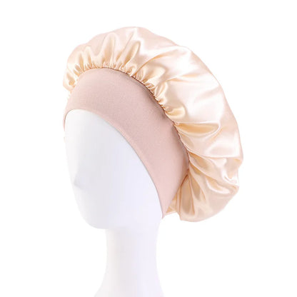 New Satin Wide Brim Nightcap Silky Bonnet Hair Wrap for Sleeping Sleep Cap With Elastic Soft Band Styling Cap Hair Wrapping Tool