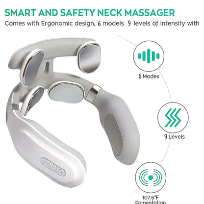 Neck Massage Machine 4 Head And Neck Protection Heating Machines Breathing Light Vibration  Compress Cervical Spine Machine