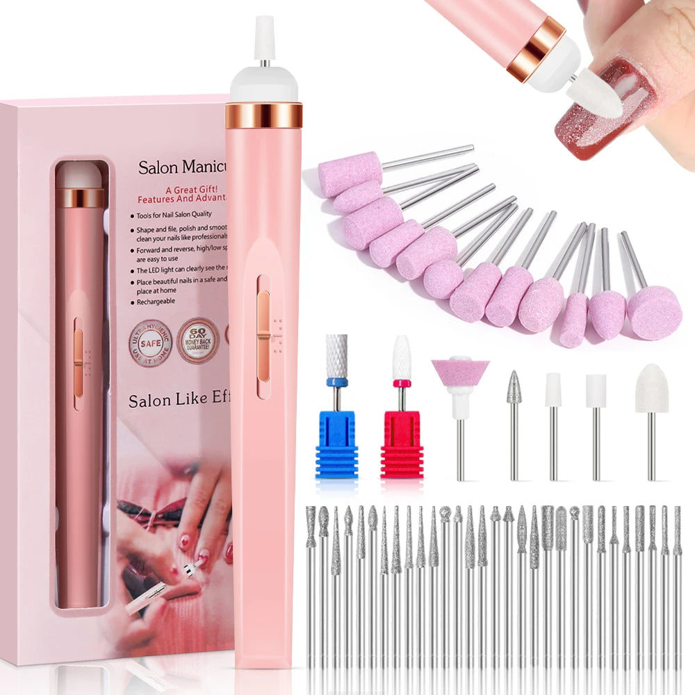 YIKOOLIN Portable Nail File Care Electric Nail Drill with 4 Speeds Cuticle Trimmer Battery Operated Manicure and Pedicure Tools