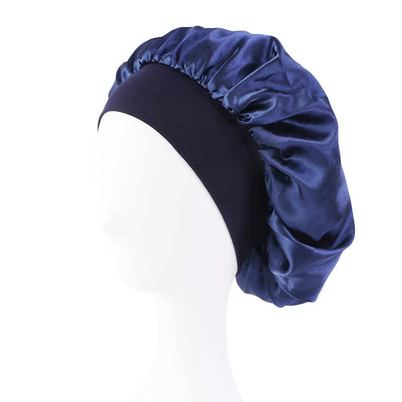 New Satin Wide Brim Nightcap Silky Bonnet Hair Wrap for Sleeping Sleep Cap With Elastic Soft Band Styling Cap Hair Wrapping Tool
