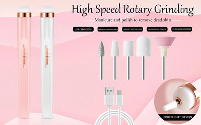 YIKOOLIN Portable Nail File Care Electric Nail Drill with 4 Speeds Cuticle Trimmer Battery Operated Manicure and Pedicure Tools