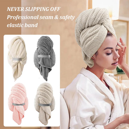 Microfiber Hair Towel Extra Large Wrap Quick Dry Hair Towel Wrap With Elastic Band , Ultra Absorbent Soft Hair Towel Wrap Turban