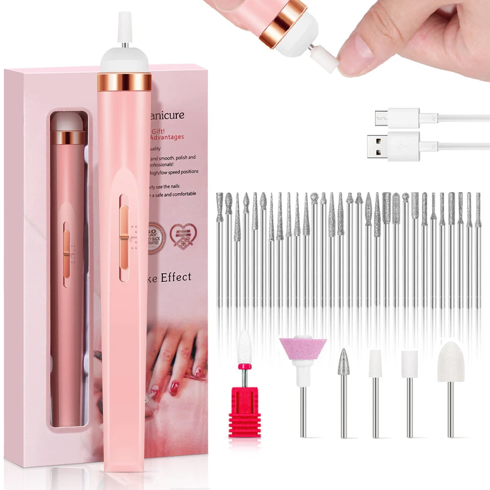YIKOOLIN Portable Nail File Care Electric Nail Drill with 4 Speeds Cuticle Trimmer Battery Operated Manicure and Pedicure Tools