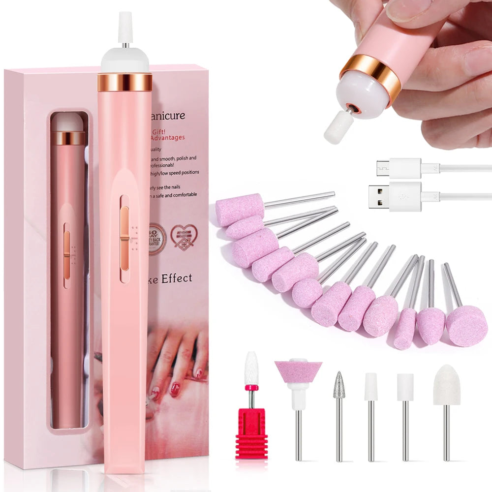YIKOOLIN Portable Nail File Care Electric Nail Drill with 4 Speeds Cuticle Trimmer Battery Operated Manicure and Pedicure Tools