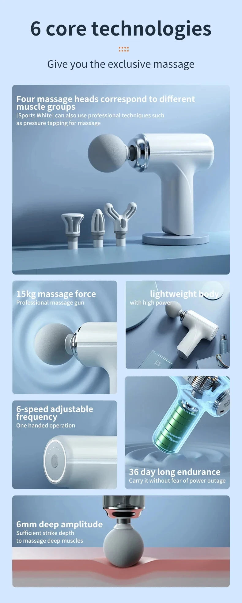 Portable Electric Massage Gun  with 4 Interchangeable Heads & LED Light for Full Body Relaxation Electric Massage Gun