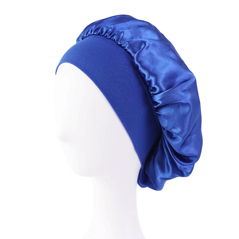 New Satin Wide Brim Nightcap Silky Bonnet Hair Wrap for Sleeping Sleep Cap With Elastic Soft Band Styling Cap Hair Wrapping Tool